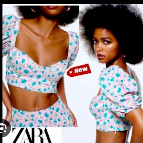 Zara FLORAL PRINT CORSET Crop TOP Blouse Size Medium New - Picture 1 of 8